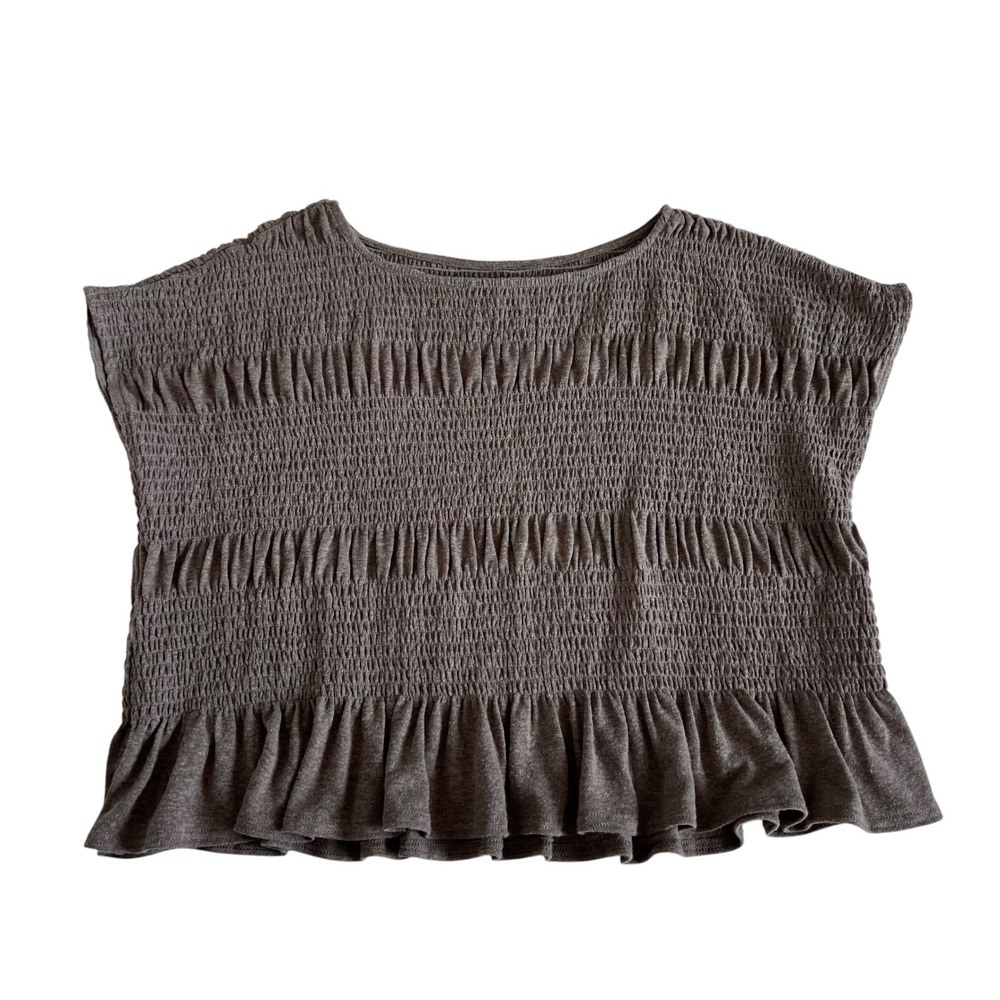 Free People Free-est Smocked Oversized Boxy Linen Blend Riley Top Cocoa XS